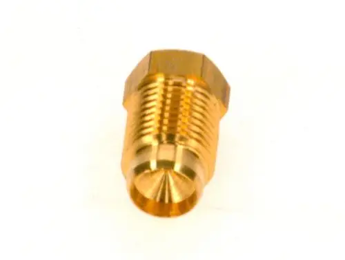 Verschlussschraube aus Messing von Bosch, mit zylindrischem Gehäuse und innenliegender Spitze, zur Abdichtung in hydraulischen Anwendungen.